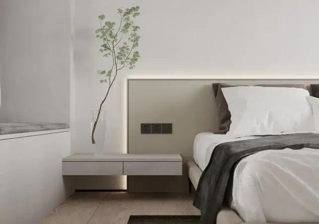 和传统床头柜相比,悬空柜底部悬空,兼具实用性与美观性,最重要的是