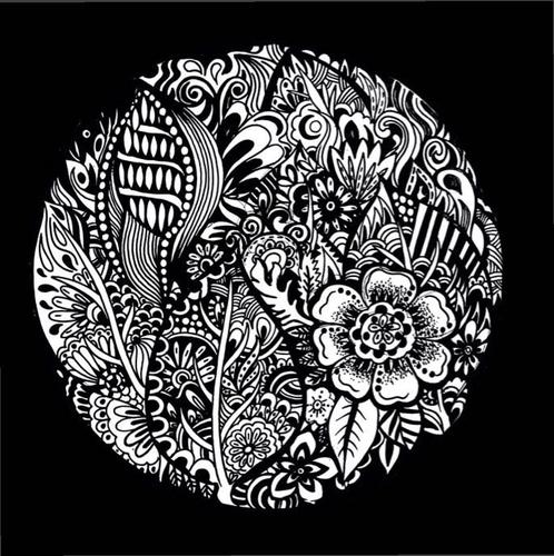 黑白线稿,黑白插画,传统花卉纹样图案--黄小葳