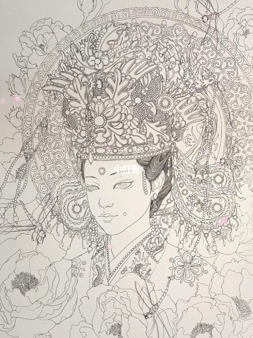 女王凤冠纯手绘线稿_线稿_绘画_手绘_上色_插画师_寻找小红书绘画大神