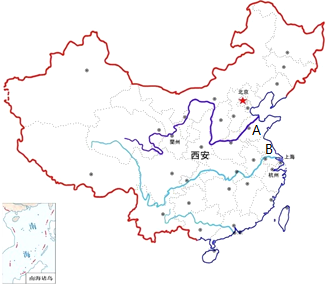 完成下列各题(1)在图中正确的位置填注我国两条河流的名称:黄河,长江