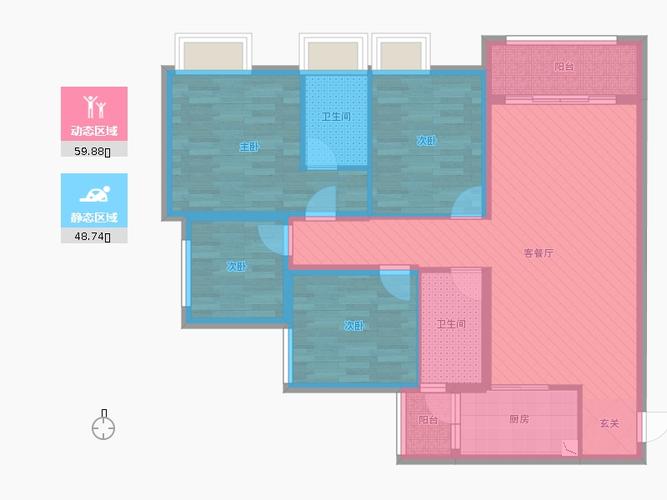 大足区海棠香国香溪樾2室2厅2卫1厨100.00㎡户型图