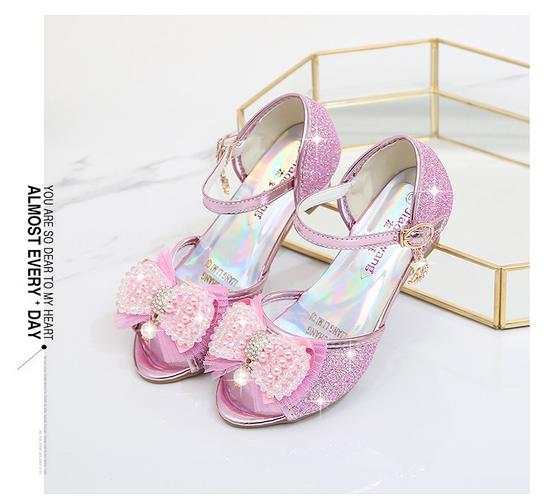 女童凉鞋2018新款韩版夏季公主高跟鞋儿童鱼嘴露趾鞋女孩紫色凉鞋