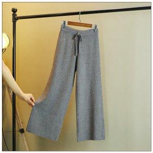 加厚针织阔腿裤女2018秋冬新品9分裤子系带显瘦高腰宽腿裤毛线裤