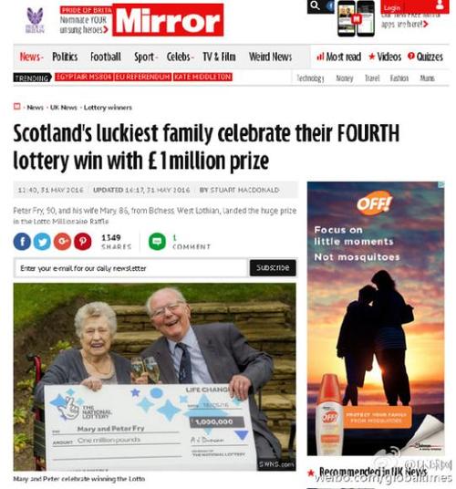 英国幸运家庭中三次彩票 累计奖金超2千万(图)