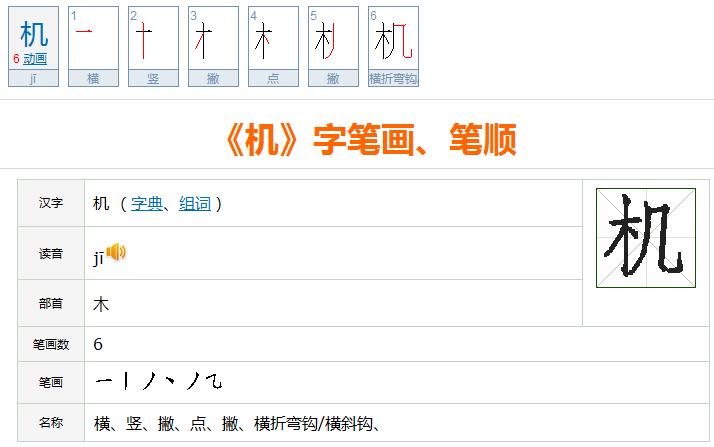 机在田字格里的笔顺