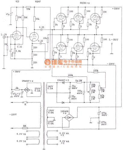 普通功率电子管改三极管接法的0tl功放电路图