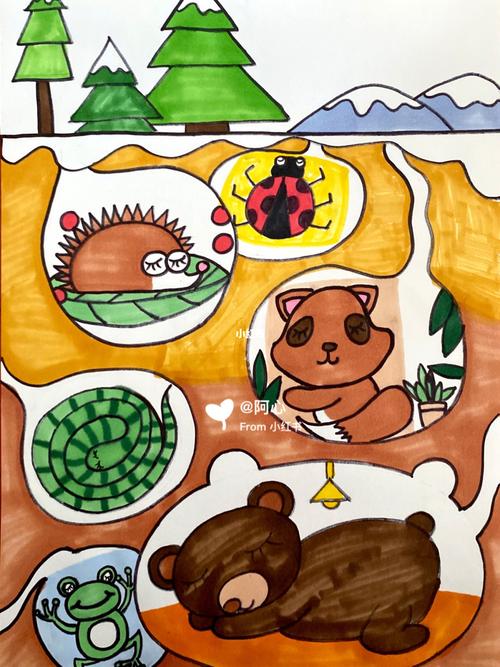 儿创《冬眠的小动物们》_创意儿童画_母婴_早教