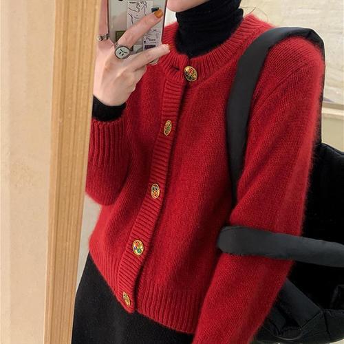2021本命年女微信头像,2021年属牛微信头像 新年过年红色毛衣外套女2021新款秋冬本命年洋气内搭