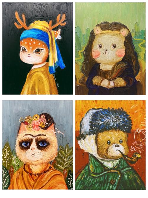 名画再创作.动物系列_油画_土豆_土豆鱼的油画