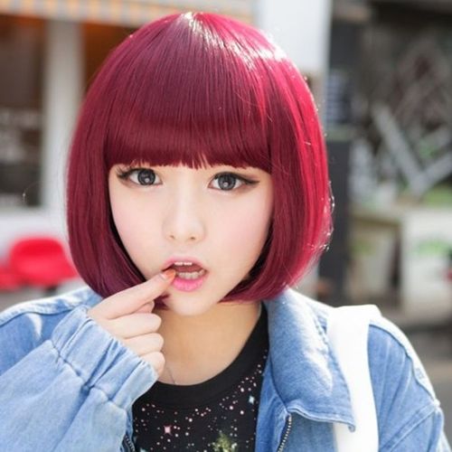 短发图片女2019最新款,短发发型图片女2019 2019新款包邮女生短发齐刘海酒红韩版bobo学生假发