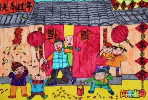 儿童画过春节的图画