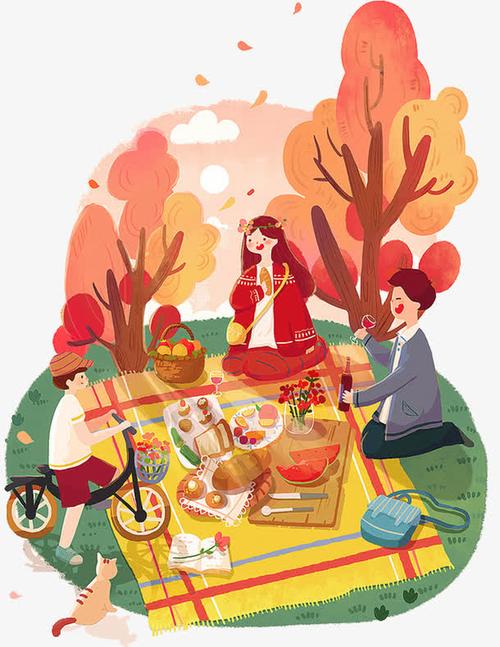 秋游,卡通手绘,装饰图案,秋天,野餐,旅行,户外, 户外