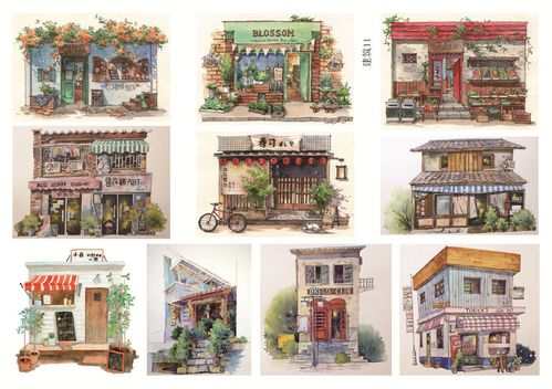 手帐贴纸 a5 相册装饰 手绘建筑 笔记本日记本不干胶自粘背胶贴纸