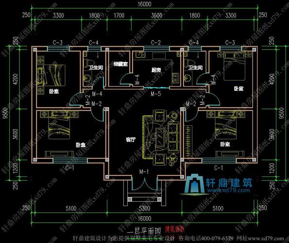 16x9米农村一层别墅设计图_农村一层自建房设计图_户型平面图