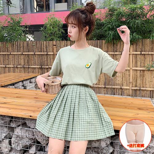 小个子裙子女生夏装2020新款初中学生百褶短裙连衣裙两件套装视频