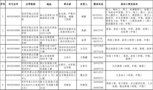 2010年深圳市南山区职业培训机构名单