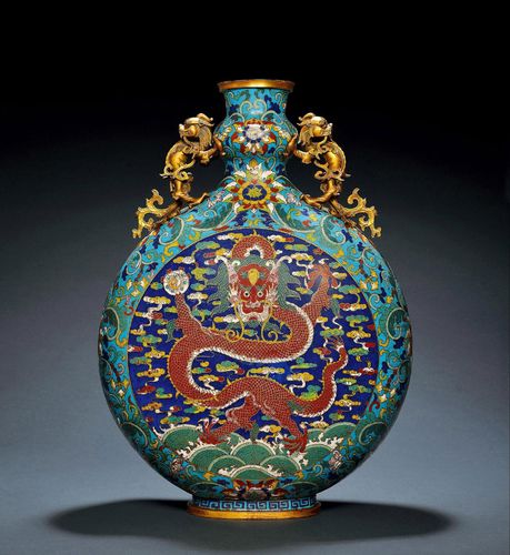 清乾隆 掐丝珐琅龙纹大抱月瓶