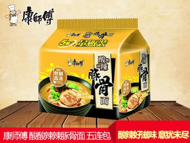 康师傅 酸酸辣辣豚骨面 5连包 两件八五折面饼劲道爽滑丰富料包经典