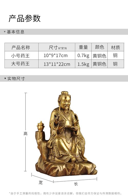 纯铜药王菩萨药王神像摆件孙思邈雕像医圣装饰中医药店居家供奉6寸