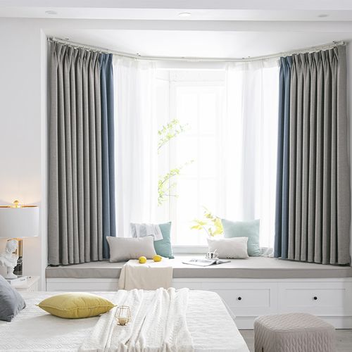 热销窗帘飘窗短帘遮光凸窗拐角窗