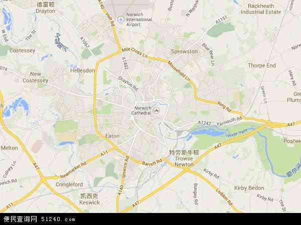 英国英格兰诺里奇地图(卫星地图)