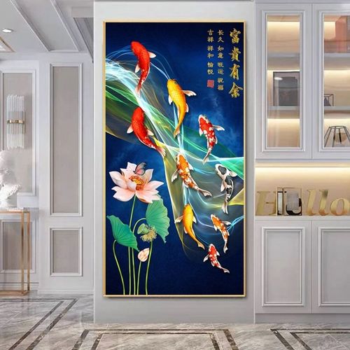 轻奢晶瓷画玄关竖版入户走廊挂画进门过道烤瓷镶钻九