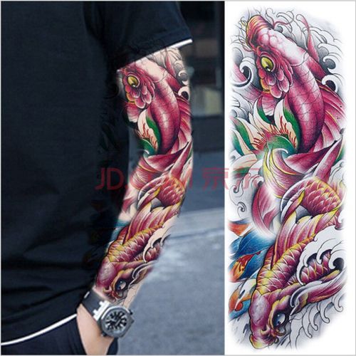 秋江月艺花臂纹身贴臂满臂防水男女鲤鱼玫瑰花臂刺青一张
