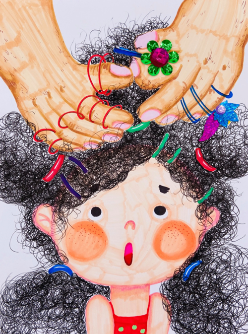 创意绘画 | 爸爸为我扎头发_儿童画教学_零二七艺考