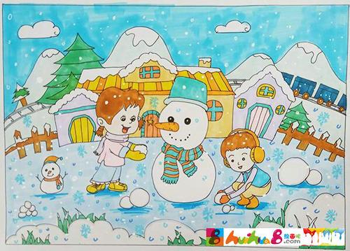 冬天下雪儿童画步骤教
