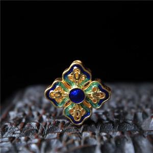 鎏金珐琅彩景泰蓝烧蓝配件散珠格桑花背云手工diy饰品