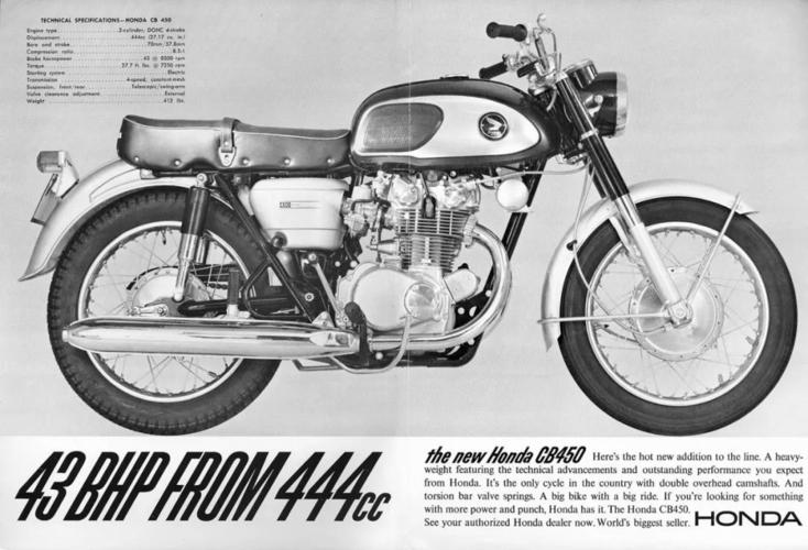 honda 工程师原田义郎所负责的第一辆大排气车款cb450