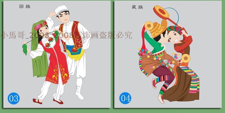 56个民族人物幼儿园教室走廊壁画推荐