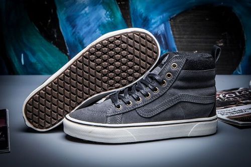 vans懒人鞋 经典皮质冬季加绒保暖高帮钢印icc情侣滑板鞋 灰色