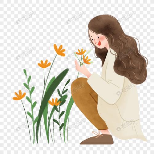 女孩赏花