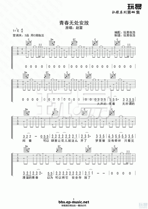 青春无处安放 吉他谱
