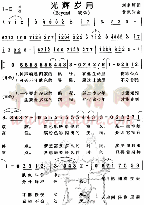 曲谱名光辉岁月简谱