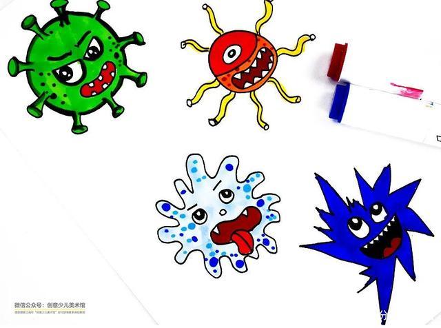 在绘画的过程中,将细菌和垃圾拟人化,表现出它们不同的形状,不同的