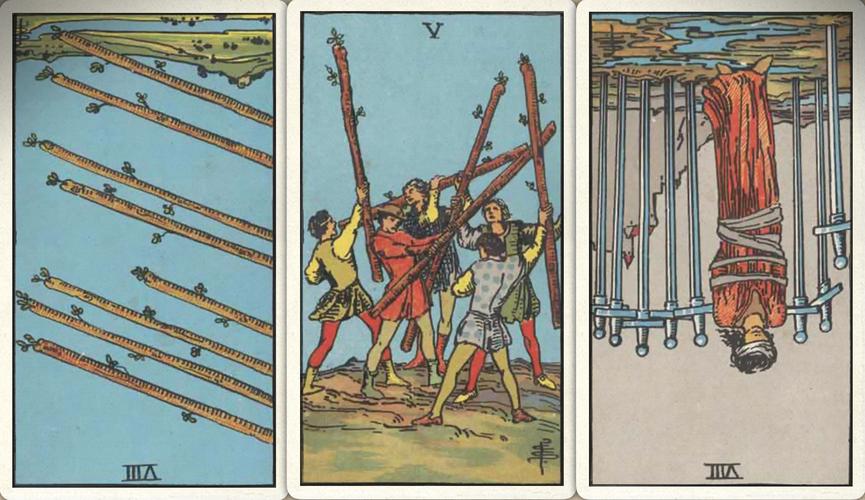 上半年:权杖八- 权杖五  宝剑八-单身的桃花运:解析:下半年双方的感情