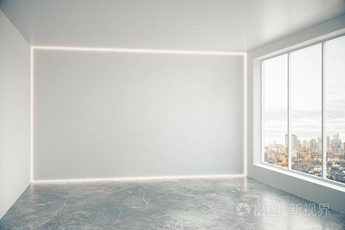 空白的白墙照亮窗口,与室内模拟了