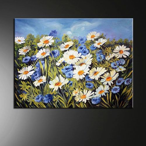 油画现代简约田园风 雏菊 菊花 手绘横幅 走廊尽头卧室玄关挂画