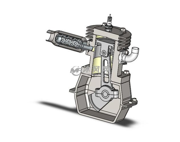 单缸发动机sw模型图 - 动力系统图纸 - 沐风网