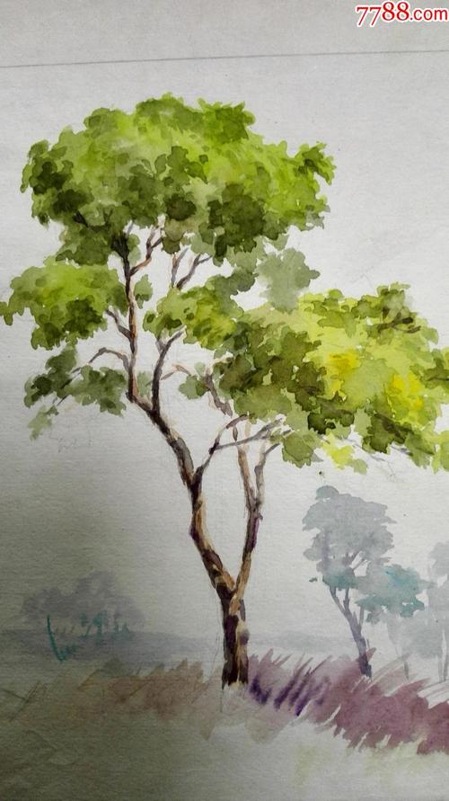 精美8开早期水彩画稿原稿《树》3(未落款)