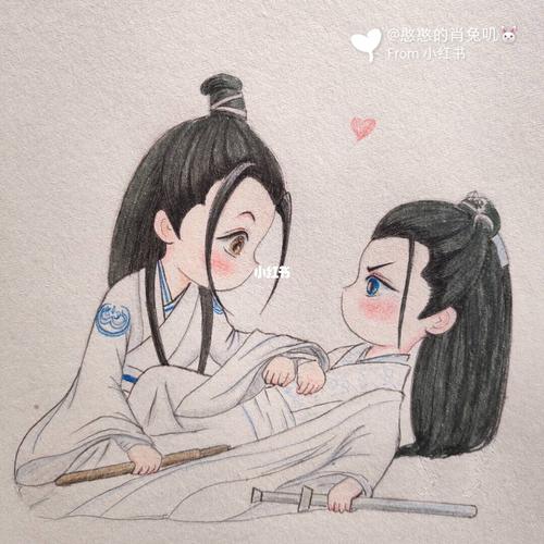 (原创)各种笔混合画的q版忘羡_陈情令_文化_绘画