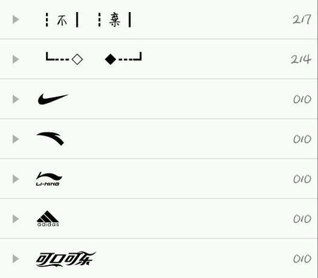 求运动品牌的符号 比如说:阿迪 nike 李林 安踏 如下图,我想用作qq的