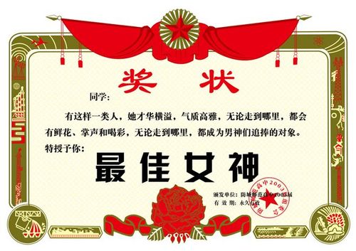 同学聚会创意奖状 最佳女神奖