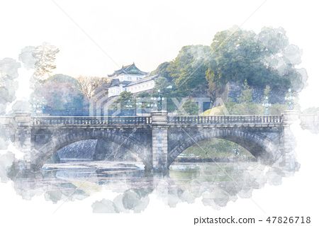 图库插图: 主门石桥水彩风格