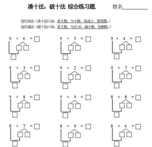 小学一年级数学拆分法与凑十法,10和20以内的加减法窍门汇总