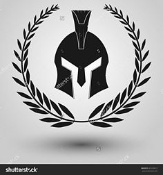 com 斯巴达式的头盔全脸轮廓桂冠,角斗士士兵的象征或希腊战士或罗马