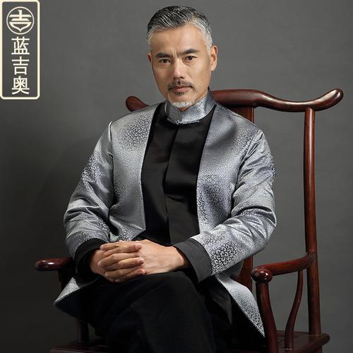 中老年人唐装男真丝桑蚕丝上衣爸爸爷爷老人衣服中山装中国风外套