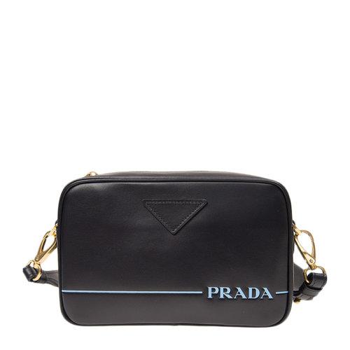 【包邮包税】prada/普拉达 女士黑色牛皮徽标单肩包斜挎包女包 1bh093